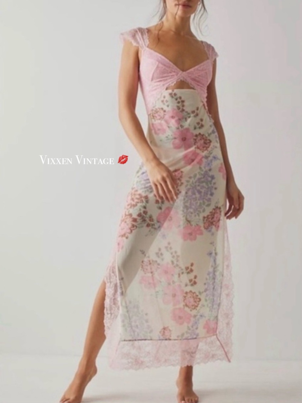 INTIMATELY BY FREE PEOPLE FLORAL 'SUDDENLY FINE MAXI SLIP DRESS' IN DREAMY PINK